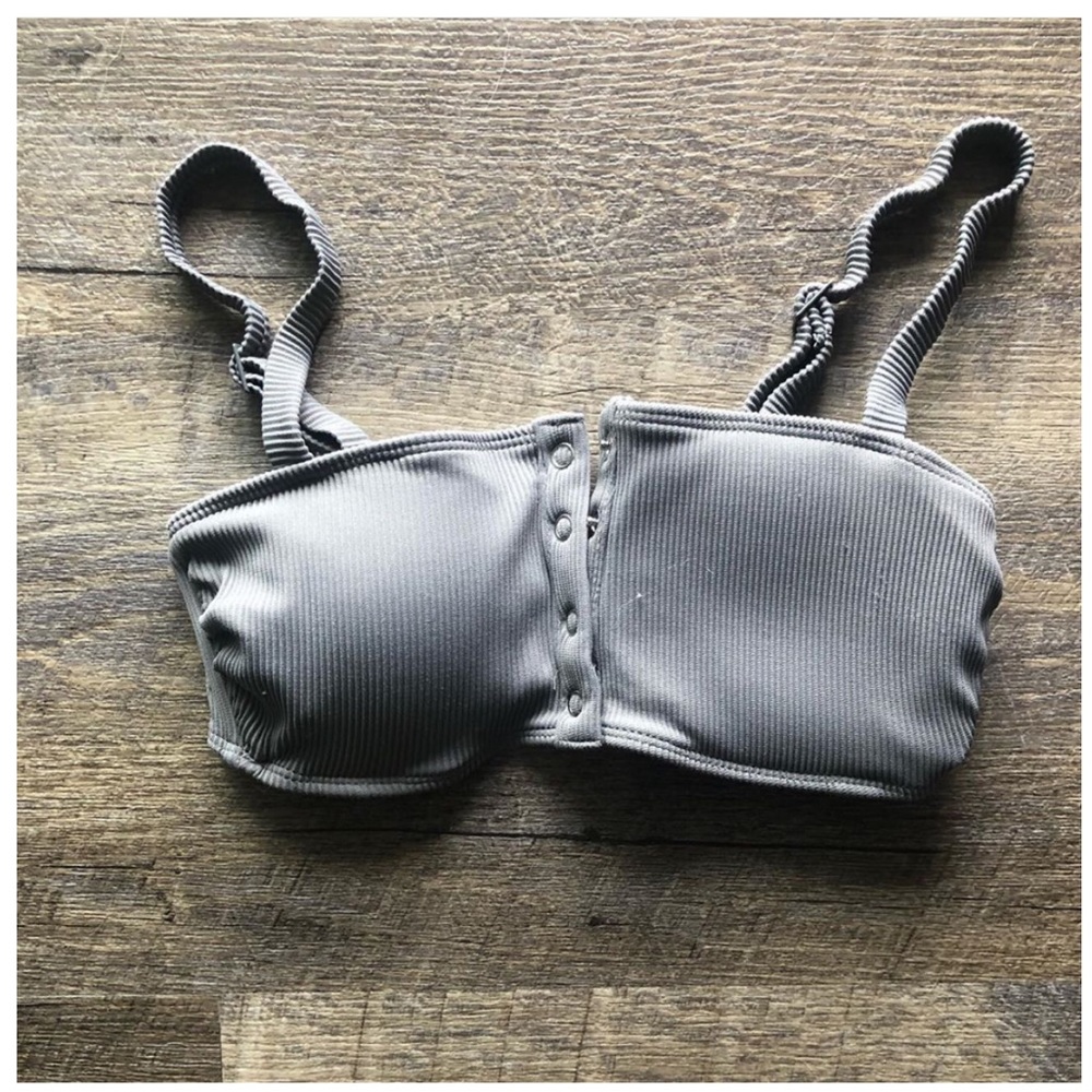 Grey bandeau bathing suit top
